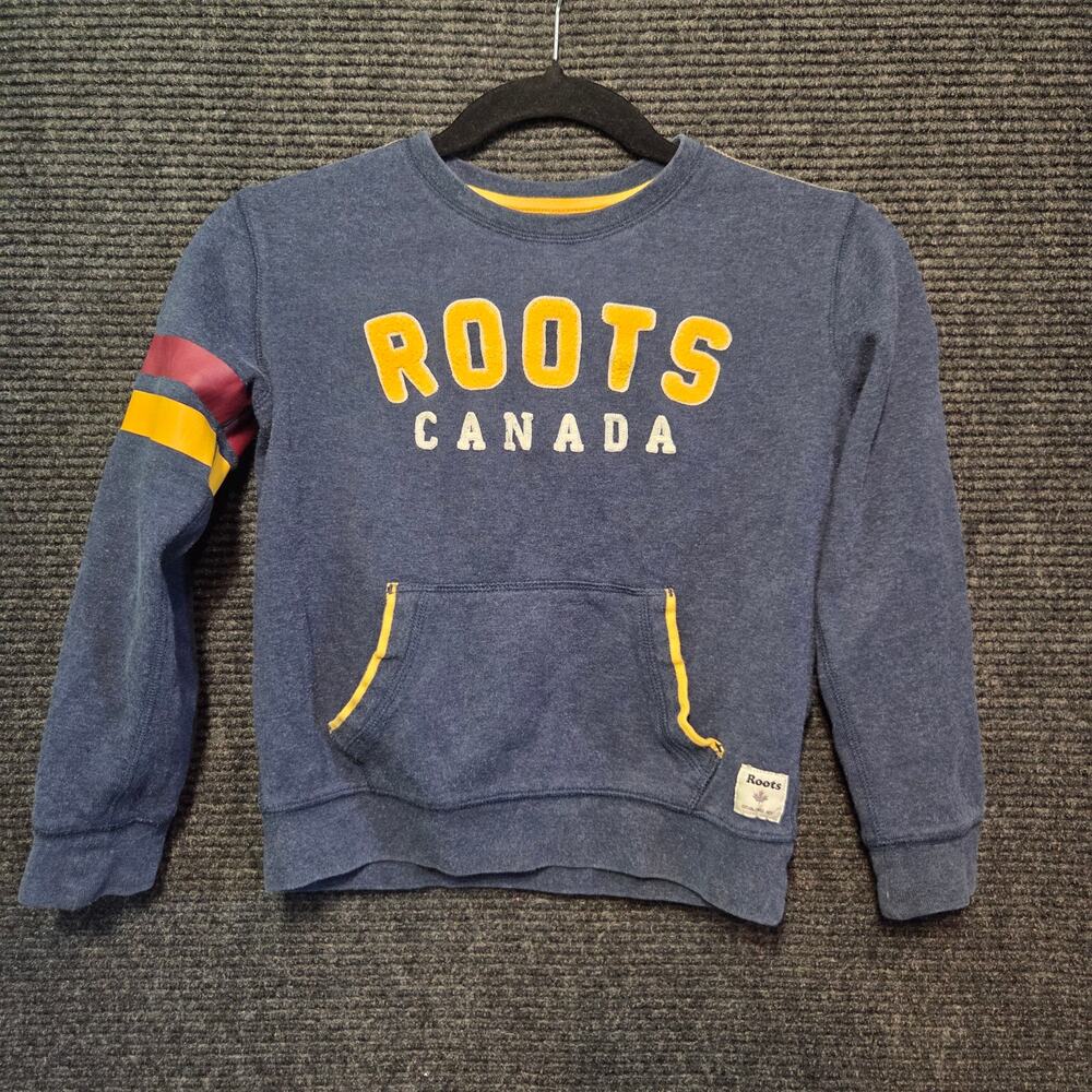 Roots Kids Blue Sweatshirt Hoodie Size L/G 140/72 Beaver Logo Pocket Activewear